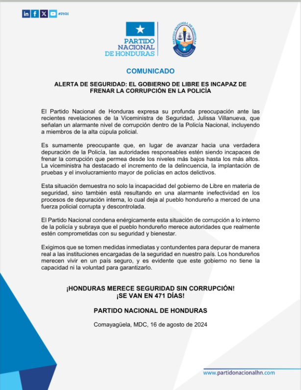 Comunicado Partido Nacional