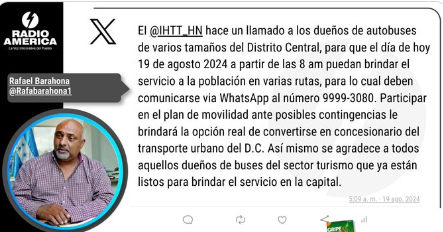 Autoridades de IHTT, hace llamado a unidades privados.