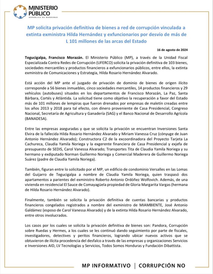 Privación de Dominio a bienes de Hilda Hernández