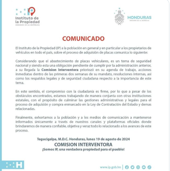 IP informa gestión de compra de placas