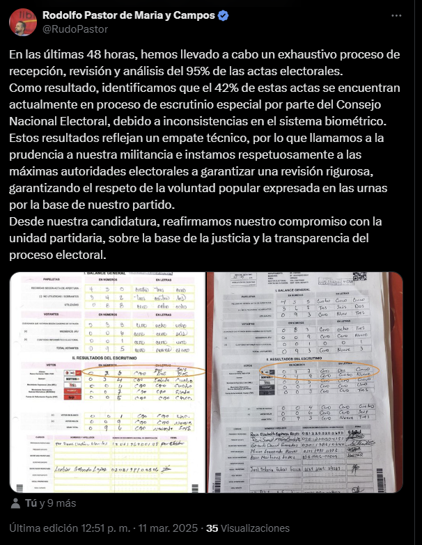 Rodolfo Pastor, pidió a las autoridades del Consejo Nacional Electoral (CNE) garantizar la revisión rigurosa de actas electorales
