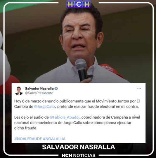 precandidato presidencial del Partido Liberal, Salvador Nasralla, denuncia
